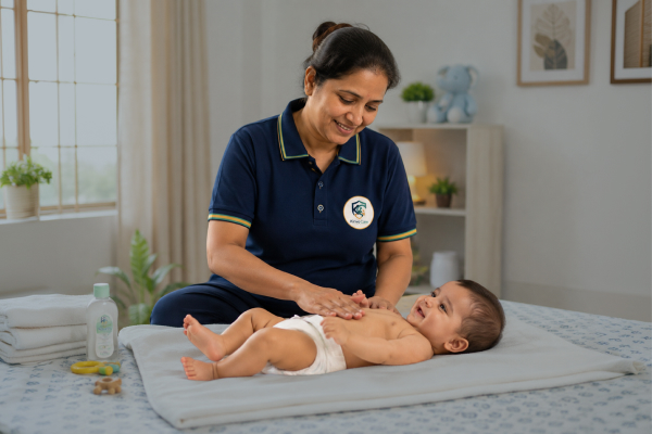 Japa nanny caring for a newborn
